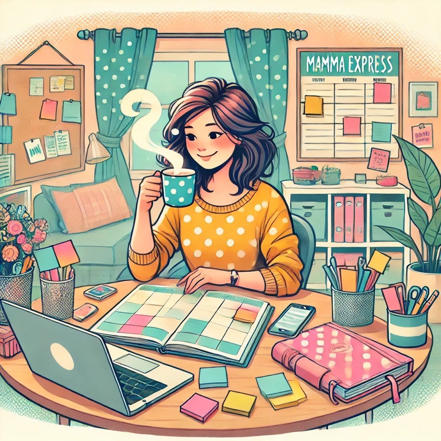 Una mamma organizza la settimana della famiglia con calendario e planner